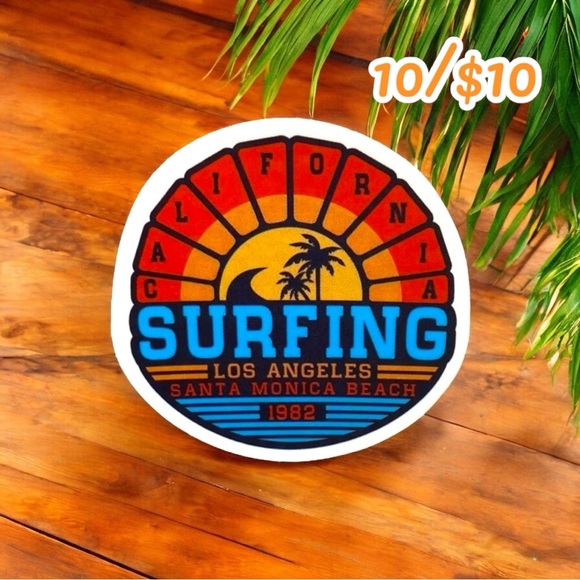 10 / $10 California Surfing Santa Monica Beach Sticker - Picture 1 of 2